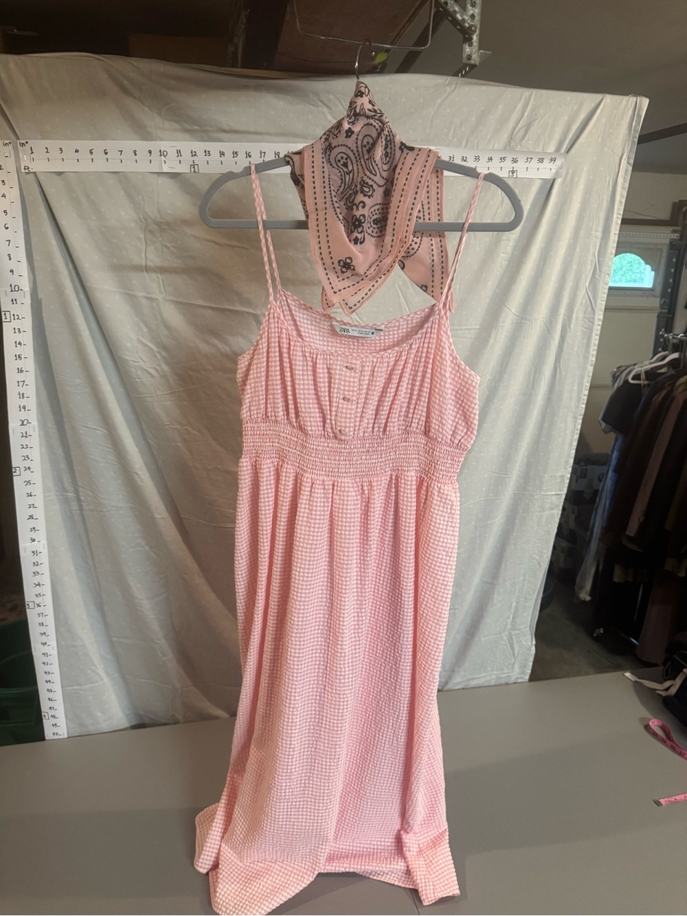 Zara Pink Gingham Dress Spaghetti Sleeves